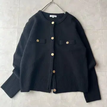 PLST 플라스테 노카라 니트 자켓 골드 버튼 블랙 M 울
