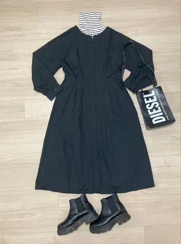 노카라 셔츠 원피스 턱