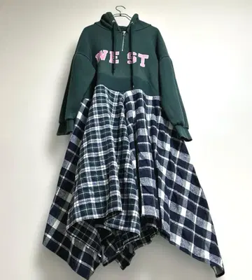 REMAKE 리메이크 원피스 변형 스커트 후드티 체크
