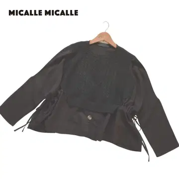 미카레미카레 루즈핏 이소재 절개 케이블 짜임 레이어드 스타일 상의 블랙