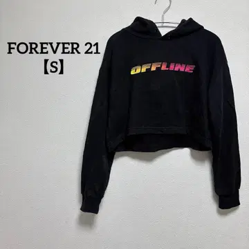 FOREVER 21 [ S ] 크롭 후드티 심플 블랙