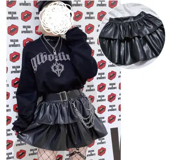 프릴 장식 블랙 미니 스커트