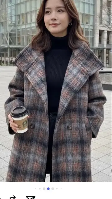 Day and Grade 체크 무늬 스탠드 카라 숏코트