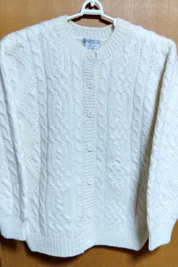 가디건 모 100% 울 고급 케이블 니트 무늬 화이트 M~L