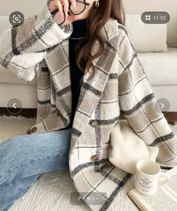 classicalelf 기모 부클 체크 무늬 코쿤 실루엣 코트