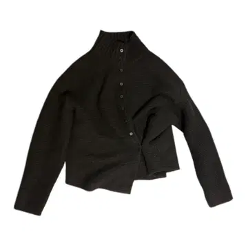 블랙 하이넥 리브 스웨터 비대칭 하이넥