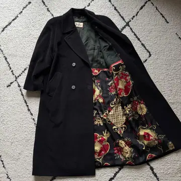 HERNO 스카프 패턴 캐시미어 혼방 더블 체스터 코트 블랙 40