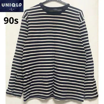 UNIQLO 90s 네이비 택 긴팔 크루넥 보더T셔츠