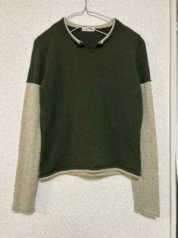 GERVE 캐시미어 100% 올리브 그린 베이지 니트 L
