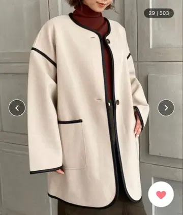 니트 멜톤 노카라 파이핑 코트