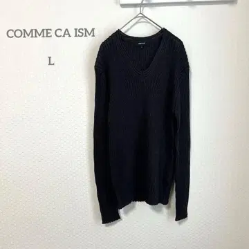 컴시즘 린넨 100% 얇은 소재 니트 블랙 L