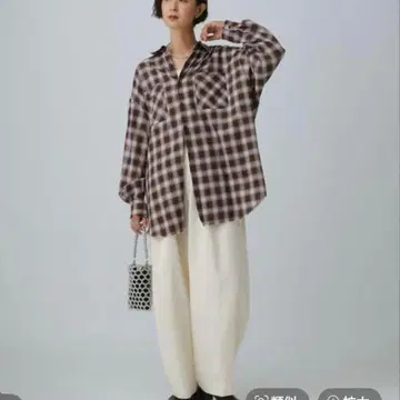 LEPSIM 브라운 계열 체크 오버 사이즈 셔츠