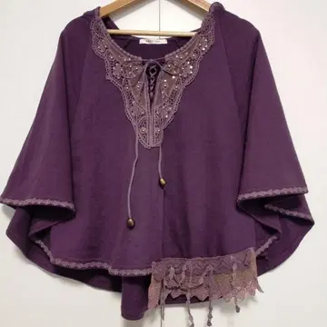 axes femme 퍼플 비즈 포함 판초 케이프 후디