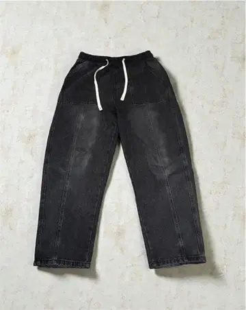 [ HOOK ] 구제 의류풍 워시 데님 절개 와이드 팬츠