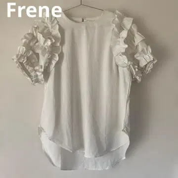 프라네 Frene 프릴 슬리브 블라우스 프릴 달린 반팔 블라우스 화이트
