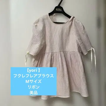 [ yori ] 새상품급 여성용 플레어 블라우스 튜닉 M 사이즈 리본