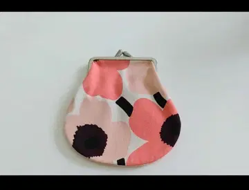 마리메꼬 가마구치 파우치 Peach white Burgundy