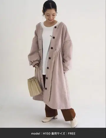 [ 새상품급 ] tip top 허리 개더 롱 코트 핑크