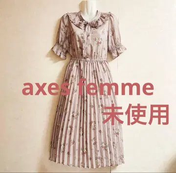미사용! axes femme 더스티 핑크 장미 패턴 원피스 프릴 옷깃