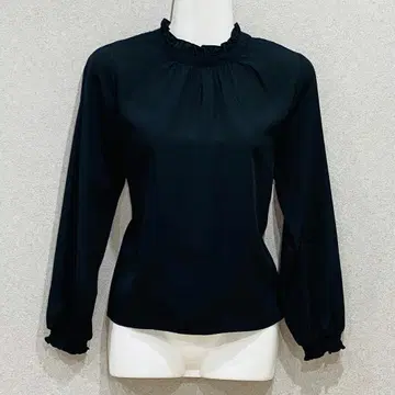 프릴넥 블라우스 긴팔 쉬폰 블랙
