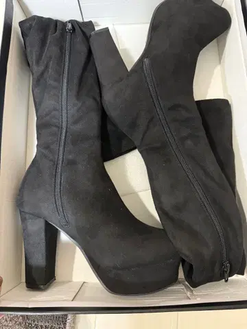 유메텐보 블랙 스웨이드 니하이 부츠