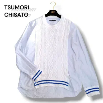 TSUMORI CHISATO 케이블 니트 긴팔 데님 셔츠 츠모리치사토