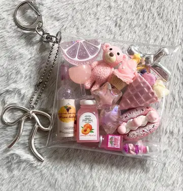 가챠 파우치 [ 핑크 곰돌이 크레이프 핑크 계열 ]