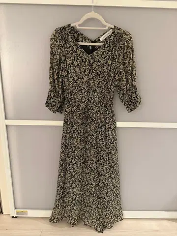 플로럴 프린트 7부 소매 롱 원피스