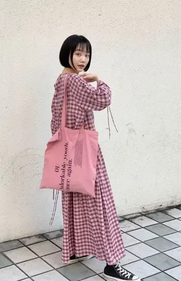 kastane 시어 깅엄 셔링 드레스