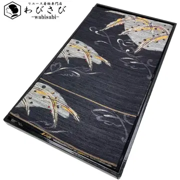 후쿠로 오비 달 토끼 추상 풀 무늬 금실 학의 검은 깃털 색 O-5847