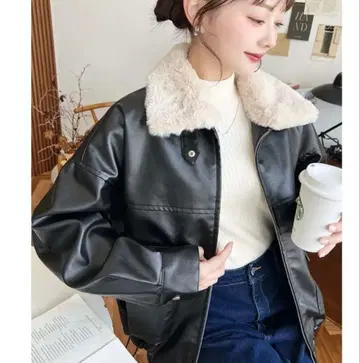 퍼 티펫 포함 인조 가죽 블루종 블랙 L 사이즈