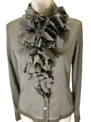 RITSUKO SHIRAHAMA 입체 프릴 리본 타이 블라우스 M 상당