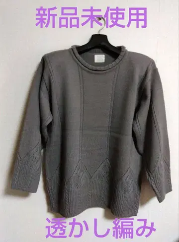 [ 미사용 새상품 ] 크루넥 스웨터 튤립 시스루 편직 일본제 손세탁 가능