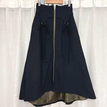 Bokanii 프론트 지퍼 스커트 네이비 리본 A라인 프리