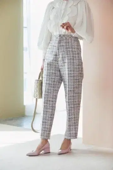 [ 완판템 ] SEVEN TEN 세븐텐 트위드 팬츠 테이퍼드 핑크 M