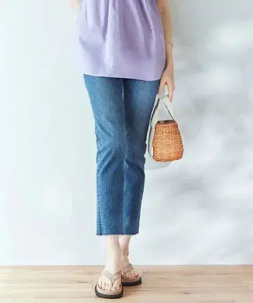 23구 SLOW 타이트 스트레이트 데님 프린지 밑단