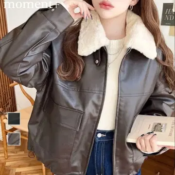 퍼 티펫 인조 가죽 블루종 브라운 L 사이즈