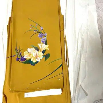 기모노 츠케사게 호몬기 겨자색 꽃무늬 기장 약 168cm
