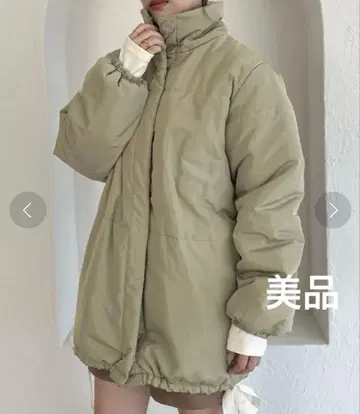 아프레 주르 클레어 카키 퀼팅 패딩 자켓 밑단 리본 포함