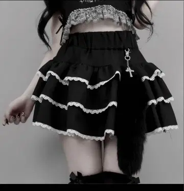 참 포함 프릴 미니 스커트 [ Black ]