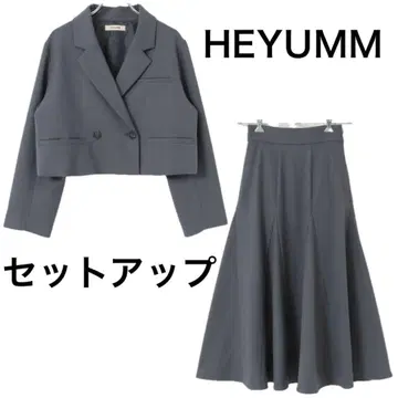 HEYUMM 숏 테일러드 자켓 하이웨스트 세미 플레어 스커트 세트