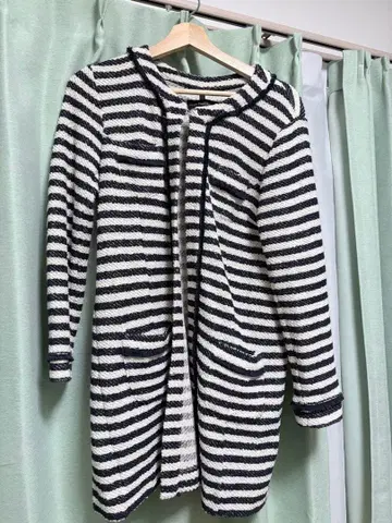 그린 라벨 릴랙싱 보더 무늬 코트 수입 패브릭