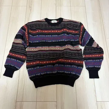 빈티지 페어아일 패턴 울 100% 니트 L