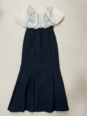 LEJA-2WAY 오프숄더 퍼프 슬리브 와플 원단 머메이드 원피스