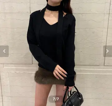 redot re_dot. 리도트 끈 리본 포함 오프숄더 니트 블랙