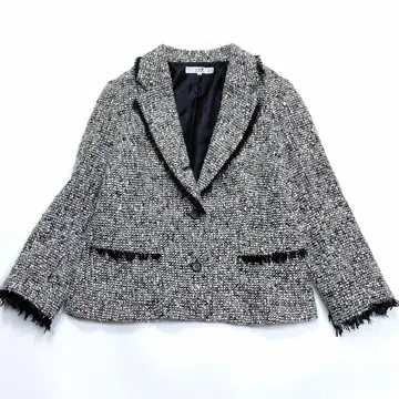 빅 사이즈 23구 트위드 테일러드 자켓 48 4XL 화이트 블랙 프린지