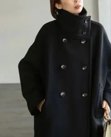 noble 스탠드 카라 오버코트 블랙