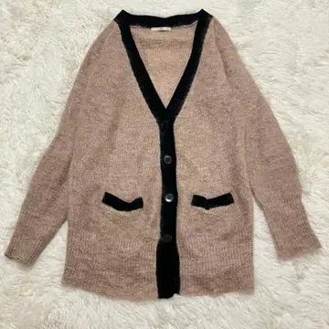 쉽스 모헤어 복슬복슬 라인 니트 가디건 베이지