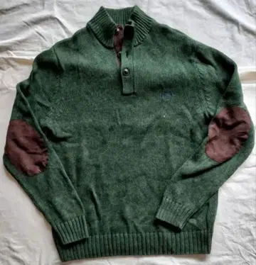 CHAPS 니트 하프 버튼 엘보 패치 다크 그린 S