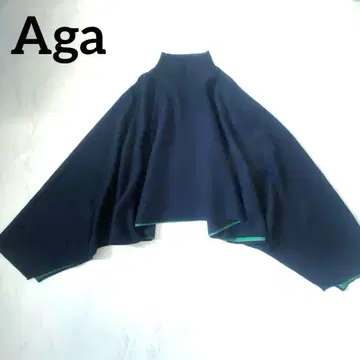 Aga 아르가 야마다야 니트 판초 케이프 네이비 그린 하이넥